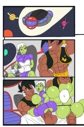 1boy 1girls alien alien_girl anus ass big_ass big_breasts breast_sucking breastfeeding breastfeeding_during_sex breasts cheelai cowgirl_position dark-skinned_male dark_skin dragon_ball dragon_ball_z duo female green_skin high-angle_view huge_ass huge_breasts human humanoid instant_loss_2koma interspecies majuub male male/female male_human/female_alien male_human/female_humanoid mohawk_(hairstyle) multiple_views penetration pussy sex smile space spacecraft sun1sol tagme uub vaginal_penetration