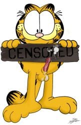 anthro balls barbed_penis english_text erection feline furry garfield_(series) garfield_the_cat lobofeo male male_only solo striped_fur