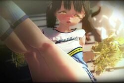 1girls 3d animated bottomless bukkake cheerleader cheerleader_uniform ebina_souichi group multiple_boys no_panties no_sound pale-skinned_female tagme twintails video