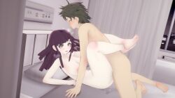 1boy 1girls 3d artist_request brown_eyes completely_nude danganronpa danganronpa_2:_goodbye_despair gray_hair hinata_hajime koikatsu looking_at_viewer missionary_position mole_under_eye nude purple_hair sex source_request straight_hair tsumiki_mikan year_request