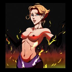 arm_sleeves bare_chest breasts castlevania castlevania_(netflix) casual clothing female female_only flame human magmaxox nipples pale_skin partially_clothed smile sypha_belnades