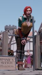 1girls 3d ball_gag bondage bound cd_projekt_red chains collar drool drool_string drooling english_text female female_focus femsub gag gagged metal_collar rindekey text the_witcher the_witcher_(series) the_witcher_3:_wild_hunt triss_merigold