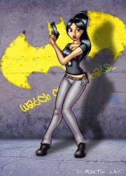 2010 asian batman_(series) big_breasts black_hair breasts clothed david_martin dc_comics ellen_yin female female_only gun penguin-commando solo the_batman