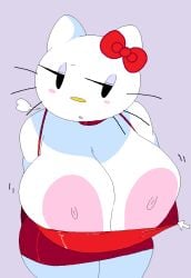 2022 annoyed anthro assisted_exposure big_areola big_breasts big_nipples bow breasts cat_ears cursor dream-cassette dress dress_lift female hello_kitty hello_kitty_(character) hello_kitty_(series) hoshime huge_areolae huge_breasts huge_nipples kitty_white mob_face nipple_slip sanrio shortstack solo tagme