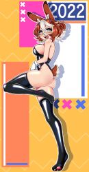 1girls 2d ass big_breasts breasts bunny_ears bunny_tail bunnysuit clothed clothing female female_focus female_only gloves highres looking_at_viewer one_leg_up poiboi_(vtuber) poiboipng short_hair solo solo_female tagme thick_thighs thighhighs thighs viewed_from_side virtual_youtuber