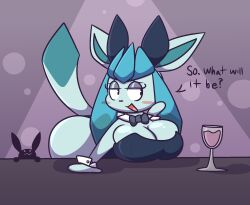 ass big_breasts breasts bunnysuit dialogue female glaceon gravtitty pokemon tagme text