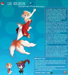 anthro anthro_only chibi creature_index english_text goldeen hi_res kinkymation nintendo page_118 page_number pokémon_(species) pokemon pokemon-girl_encyclopedia pokemorph pokemusu profile safe tagme text_box