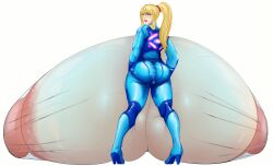 1girls aokuro bodysuit breasts_on_floor gigantic_breasts huge_ass huge_breasts hyper hyper_breasts immobile metroid samus_aran tagme