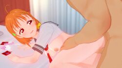 1boy 1girls 3d anianon animated areola bed breasts condom cum cum_drip cum_in_pussy cum_inside duo duo_focus hi_res koikatsu large_ass large_breasts large_penis light-skinned_female light_skin love_live! love_live!_sunshine!! nipples no_sound orange_hair pale-skinned_female penis red_eyes school_uniform sex takami_chika thick_thighs ugoira uncensored vaginal_penetration vaginal_sex video wide_hips