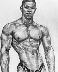 1boy african african_male black_and_white flex_sketch latino male male_only muscles muscular muscular_male sheynon_aldin sketch smile teen_boy topless uncolored