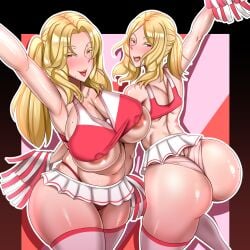 2girls areolae arm_up armpits ass back back_view big_ass big_breasts blonde_hair bottomwear breasts catherine_(toui) cheerleader cheerleader_uniform cleavage clothing curvaceous curvy curvy_figure erect_nipples feet female female_only hair hi_res highres hips huge_ass huge_breasts large_breasts legs long_hair looking_at_viewer looking_back mature mature_female mature_woman milf mole mole_on_breast mole_under_eye mole_under_mouth mother multiple_girls nipples open_mouth original original_characters panties pink_panties plump pom_poms red_eyes red_thong seductive seductive_smile short_hair smile thick_thighs thighhighs thighs topwear toui victoria_(toui) wide_hips