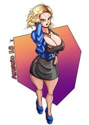 1girls android_18 blonde blonde_hair blue_eyes cleavage curvy dragon_ball erect_nipples female high_heels huge_areolae huge_ass huge_breasts puffy_nipples santaima_z short_hair thick_lips voluptuous wide_hips yellow_hair