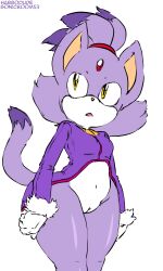 2014 amber_eyes anthro argento blaze_the_cat bottom_heavy bottomless breasts clothed clothing domestic_cat edit felid feline felis female fur furry furry_only genitals habbodude hair hi_res mammal multicolored_hair navel pussy sega solo sonic_(series) sonic_the_hedgehog_(series) tail thick_thighs two_tone_hair wide_hips