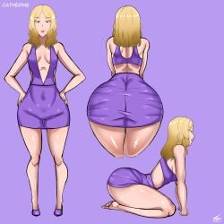 1girls ass ass_focus back back_view bent_over big_ass big_breasts big_thighs blonde_hair bottom_heavy bottomwear breasts catherine_(toui) fat_ass feet female female_only full_body hair heels huge_ass huge_thighs legs original original_character purple_dress short_hair solo solo_focus thick thick_ass thick_thighs thighs thunder_thighs thunderthighs topwear toui