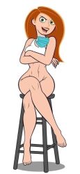 1girls bottomless bottomless_female crossed_arms disney disney_channel female female_only gagala kim_possible kimberly_ann_possible shirt sitting_on_chair smug_face solo taller_girl white_background