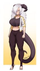 1girls clothing dragon_girl dragon_horns dragon_humanoid dragon_tail female female_only florazarts full_body grey_hair hair_over_one_eye hi_res horns humanoid joule_(florazarts) light-skinned_female light_skin long_hair looking_away messy_hair narrowed_eyes solo solo_female tail yellow_eyes