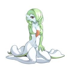 1:1 1girls 3_fingers anthro big_breasts breasts cleavage curves curvy curvy_body curvy_female curvy_figure eyebrows eyelashes featureless_crotch female female_gardevoir female_only full_body game_freak gardevoir hair_over_one_eye hips humanoid kneeling large_breasts looking_at_viewer nintendo no_pussy pokemon pokemon_(species) round_breasts simple_background solo solo_female telepurte thick thick_thighs thighs voluptuous white_background wide_hips wide_thighs