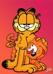 anthro barbed_penis crossover feline feline_penis furry garfield_(series) garfield_the_cat heathcliff heathcliff_(series) lobofeo male_only orange_fur smile tail