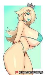 1girls bikini bimbo blonde_hair blue_eyes breasts choker female female_only hi_res kuromaru_h kuromaruart large_breasts lipstick looking_at_viewer mario_(series) princess_rosalina sideboob simple_background solo swimsuit thick_thighs thighs wide_hips