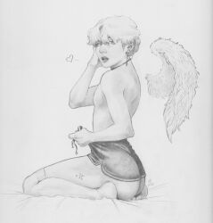 artist_request ass bts butt celebrity east_asian east_asian_male kim_tae_hyung male male_only real_person short_shorts sketch teasing uncensored uncolored wings