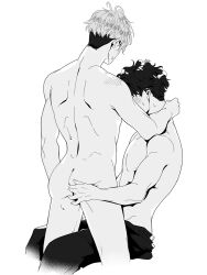 2boys ass ass_grab atsumu_miya back_view blush gay haikyuu!! male male/male male_only monochrome sakusa_kiyoomi sweat torotre yaoi