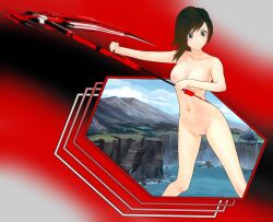 3d breasts casual fefreak726 female female_only human naked nipples nude pale_skin ruby_rose rwby solo weapon