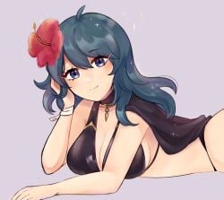 alternate_costume bikini black_bikini black_swimsuit breasts byleth_(fire_emblem) byleth_(fire_emblem)_(female) byleth_(summer)_(fire_emblem)_(female) female female_only fire_emblem fire_emblem:_three_houses fire_emblem_heroes looking_at_viewer nintendo official_alternate_costume purrlucii solo swimsuit