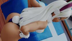 1girls 3d animal_ears animated ass ass_focus ass_shake bare_shoulders breasts dark-skinned_female dark_skin female female_only from_above from_behind from_below huge_ass jiggle kishi leotard long_hair miruko my_hero_academia no_sound rabbit_ears rabbit_tail red_eyes rumi_usagiyama shiny shiny_skin sideboob smile solo tail twerking video webm white_hair