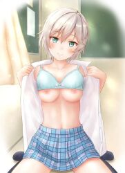 anastasia_(idolmaster) blue_eyes breasts female gray_hair idolmaster idolmaster_cinderella_girls school_uniform schoolgirl silver_hair tagme white_hair