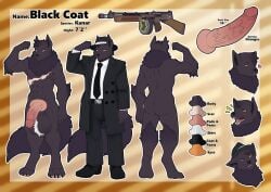 1boy 1male 2d anthro black_coat_(commissarspuddy) bounty_hunter doodlelu1992 furry huge_balls huge_cock male_wolf muscles muscular muscular_male suit suit_and_tie tagme tail thick_feet wolf wolf_tail xyluc