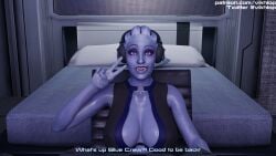 1girls 3d asari big_breasts blender comic_panel english_text headphones liara_t'soni mass_effect omni-tool partially_clothed streamer streaming sweat text vikhlop x-ray