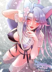 1girls animal_ears blue_eyes blue_hair blush breasts cm_oekaki female large_breasts light-skinned_female light_skin nipple_bulge nipples pink_hair silvervale solo solo_female solo_focus swimsuit swimwear thick_thighs two_tone_hair virtual_youtuber vshojo water wet wet_shirt wink wolf_ears wolf_girl wolf_tail