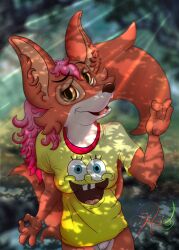 anthro disney erect_nipples eyelashes fox furry lobofeo maid_marian nickelodeon no_bra open_mouth orange_fur pink_hair pussy robin_hood_(disney) smooth_skin spongebob_squarepants spongebob_squarepants_(character)