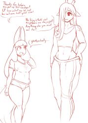 absurd_res anubii_(quin-nsfw) bottomwear canid canine cigarette clothing conditional_dnp dialogue duo english_text female giraffe giraffid hi_res humanoid male male/female mammal original panties pants quin-nsfw shirt size_difference smile speech_bubble tall text topwear underwear