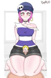 barefoot blush brawl_stars cum cum_in_thighs feet penny_(brawl_stars) pink_hair pumpkinpie6666 shiny_skin smile thick_thighs thigh_job thigh_sex thighs toenails toes