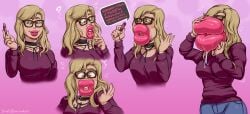 1girls big_lips bimbo bimbo_lips blonde_hair drool drooling expansion female female_focus female_only glasses growth huge_lips hyper_bimbo hyper_lips lip_expansion lip_focus lips_bigger_than_head lipstick pink_lipstick solo sutibaru thick_lips