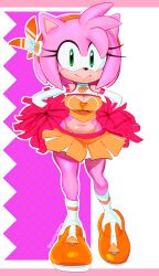 1girls 2d amy_rose armwear breasts cashumeru cheerleader cleavage color cute cute_face dreamcast exposed_shoulders exposed_underwear female female_only green_eyes hedgehog jpeg pink_fur pink_pom_poms pleated_skirt pom_poms sega sega_dreamcast skirt smile socks solo sonic_(series) sonic_the_hedgehog_(series) thong