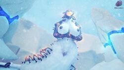 anthro arms_crossed arms_crossed_under_breasts black_nipples blue_skin cilenomon giantess ice_worm_(subnautica) lamia light_blue_skin nude snake_girl snow_stalker subnautica subnautica_below_zero tagme