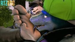 16:9 3d_(artwork) animated anthro barefoot big_penis black_body black_fur canid canine canis claws clothing cobalt_(rtzero) digital_media_(artwork) duo feet foot_fetish foot_lick foot_on_penis foot_play footjob forest fur genitals griff_(rtzero) hat headgear headwear hi_res high_framerate huge_filesize humanoid_feet humanoid_genitalia humanoid_penis licking lizard lizard_(petruz) male male/male mammal moan muscular muscular_anthro penis plant reptile rtzero scalie sex short_playtime soles sound toes tongue tongue_out tree video voice_acted webm widescreen wolf wolf_(petruz) worshiping