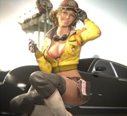 3d blonde_hair busty cindy_aurum cleavage condom condom_wrapper female female_focus female_only final_fantasy final_fantasy_xv hourglass_figure koyz3d pinup pinup_pose solo tagme wide_hips