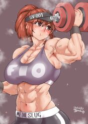 1girls abs big_breasts blush breasts brown_hair busty curvaceous curvy curvy_body curvy_female curvy_figure curvy_hips exercise exercise_clothing female female_focus female_only fio_germi glasses huge_breasts jackasss large_breasts lifting lifting_weights metal_slug muscles muscular muscular_female round_glasses slim_waist solo solo_female thick_thighs thighs vein veiny_muscles voluptuous wide_hips workout