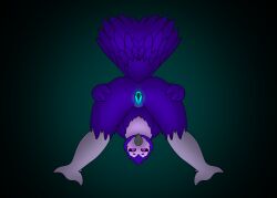 animal_genitalia anthro ass avian bent_over bird black_sclera blue_genitals cloaca feathers female genitals hi_res horizontal_cloaca looking_at_viewer looking_back owl presenting purple_body purple_eyes pussy raised_tail solo spread_pussy spreading tape that_floof_neo