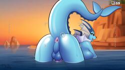 1futa 2022 anthro anus ass back back_view balls bent_over big_breasts breasts camera drako1997 edit eeveelution futa_only futa_sans_pussy futanari genitals intersex looking_at_viewer looking_back nintendo nude partially_submerged penis photoshop pokémon_(species) pokemon pokemon_(species) solo vaporeon water