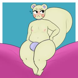 1:1 1boy animal_crossing anthro biped blush bulge clothed clothing detailed_bulge fluffy fluffy_tail hair hi_res looking_away male male_only mammal marshal_(animal_crossing) nintendo nipples rodent sciurid shy simple_background sleepingpowder solo tree_squirrel video_games