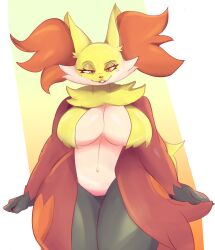 big_breasts breasts delphox female fox furry gikowinko pokémon_(species) pokemon tagme thick_thighs