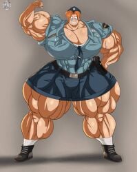 braces chief_luggins cop firearm gun holster huge_ass huge_breasts hyper hyper_muscles misty_luggins muscles muscular muscular_female nadoarts orange_hair pistol police police_officer police_uniform policewoman solo solo_female the_bad_guys thick_thighs wide_hips