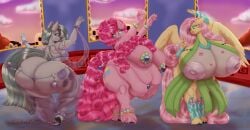 2022 3girls absurd_res anthro areolae ass big_breasts blues64 breasts cutie_mark dancing digital_media_(artwork) equid equine eyebrows female female_only fingers fluttershy_(mlp) friendship_is_magic furry group hasbro hi_res huge_ass huge_breasts hyper hyper_breasts lesang mammal marble_pie_(mlp) muscular muscular_female my_little_pony nipples obese obese_female overweight overweight_female pegasus pinkie_pie_(mlp) pony sibling sister sisters straight_hair thick_thighs wide_hips wings