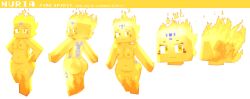 3d 3d_(artwork) ass back_view breasts concept_art female female_solo fire fire_spirit front_view glowing humanoid looking_at_viewer minecraft nipples nuria_(slipperyt) one_leg_raised pose posing side_view simple_background slipperyt solo solo_female white_background