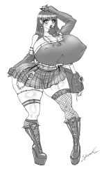 1girls accessory ass big_ass big_breasts big_lips bimbo black_and_white boots breasts fat_ass female female_focus female_only fishnets goth high_heels huge_ass huge_breasts lilith_art massive_breasts monochrome nipple_bulge nipples original original_character platform_boots platform_footwear round_ass round_breasts short_skirt skirt solo thick_ass thick_lips thick_thighs thighhighs wide_hips