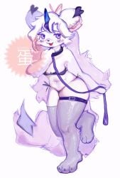 bikini blush canid canine canis clothing domestic_cat domestic_dog felid feline felis female fox hair hi_res leg_ring legwear long_hair mammal milarvozmido milarvozmido_(artist) neck_ring ring_on_leg sex_slave solo stockings swimwear thigh_highs tongue tongue_out wolf